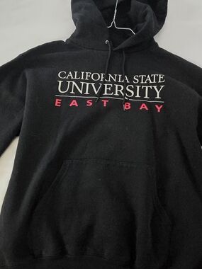 Champion Black California State University East Bay Hoodie with White & Red Logo